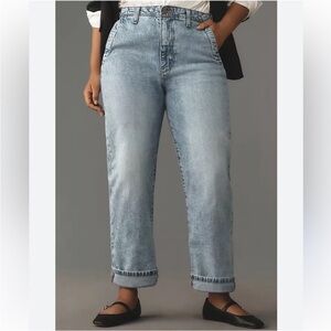 EUC Pilcro Anthropologie Lonnie High Rise Wide Leg Cuffed Crop Light Wash Jeans